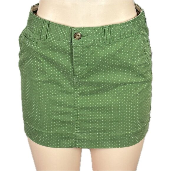 Old Navy 2 Green Micro Polka-Dot Button Zip Front Pockets Cotton Mini Skirt - Picture 2 of 6